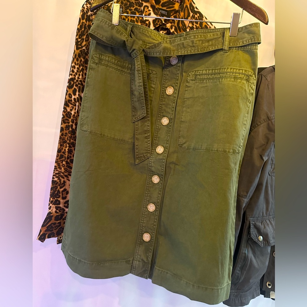 J. Crew Khaki Green BRAND NEW MIDI Button-Front Skirt